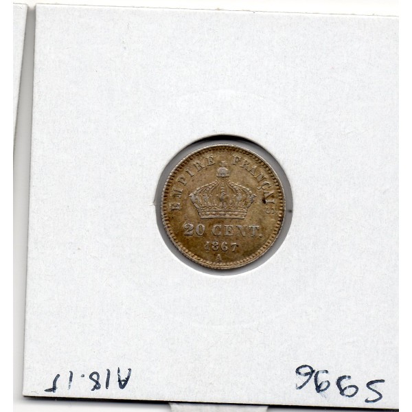 20 centimes Napoléon III tête laurée 1867 A Paris Sup