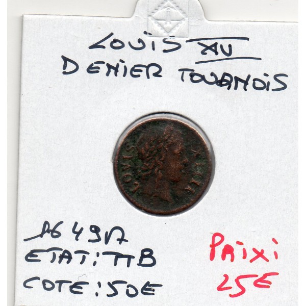 Denier tournois 1649 A Paris Louis XIV TTB