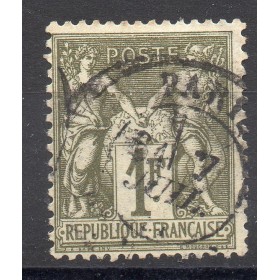 Timbre France Yvert No 72 Type I Sage 1fr bronze Oblitéré