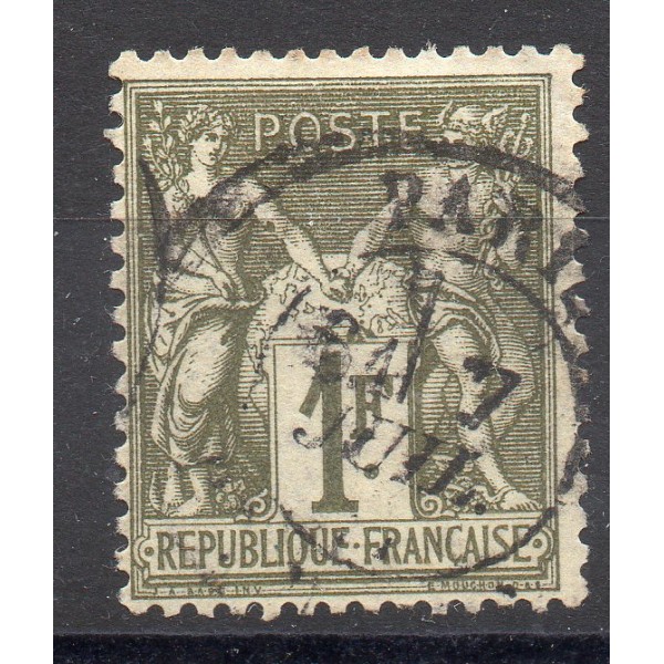 Timbre France Yvert No 72 Type I Sage 1fr bronze Oblitéré