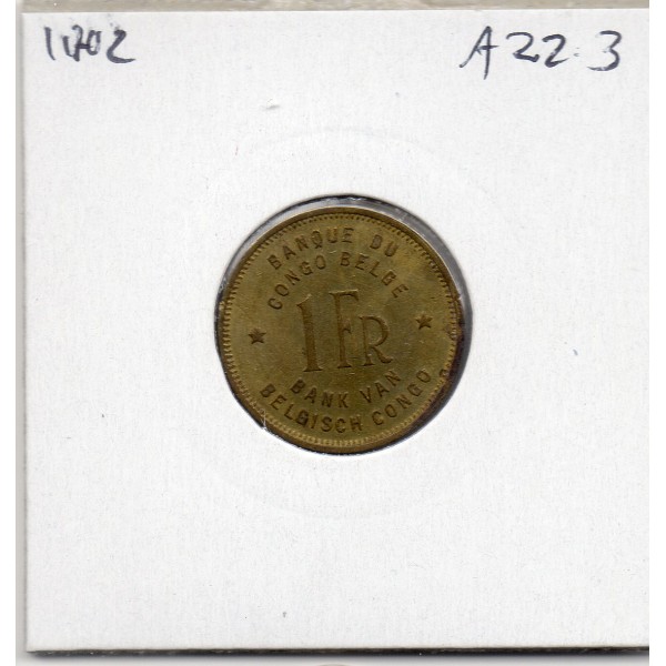 Congo Belge 1 franc 1944 Sup-, KM.26 Elephant