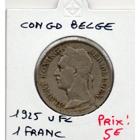 Congo Belge 1 franc 1925 en flamand TB+, KM.21 Albert 1er