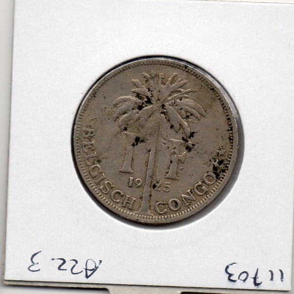 Congo Belge 1 franc 1925 en flamand TB+, KM.21 Albert 1er