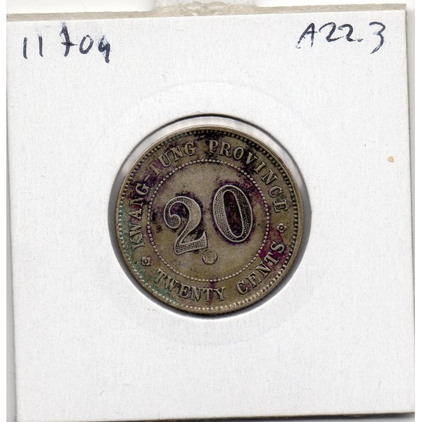 Chine 20 cents ou 2 jiao 1919 an 8 TTB, KM.Y423 Kwangtung contremarqué