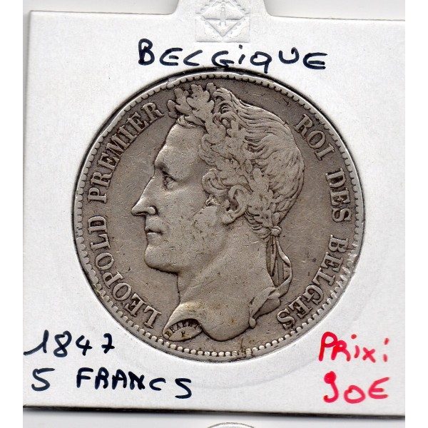 Belgique 5 Francs 1847 TTB, KM.3 Leopold 1er