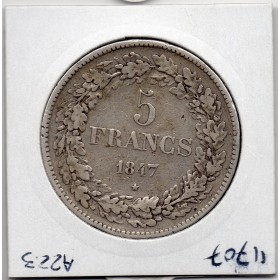 Belgique 5 Francs 1847 TTB, KM.3 Leopold 1er
