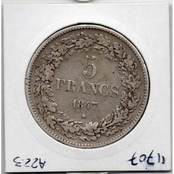 Belgique 5 Francs 1847 TTB, KM.3 Leopold 1er