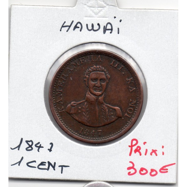 Hawai 1 cent 1847 13 baies TTB, KM.1 Kamehameha III