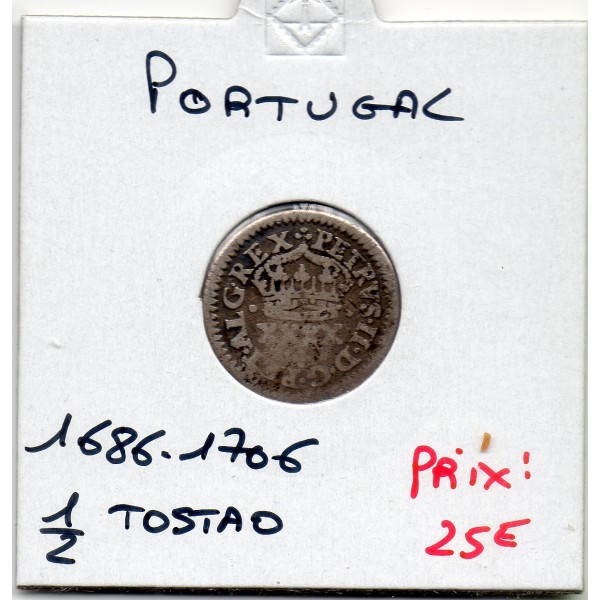 Portugal 1/2 Tostao 1686-1706 TB+, KM.132 Pierre II