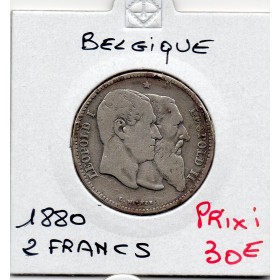 Belgique 2 Francs 1880 en Français TB, KM.39 deux rois
