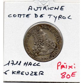 Autriche Tyrol 6 kreuzer 1711 Hall TTB+ KM.1491 Joseph 1er