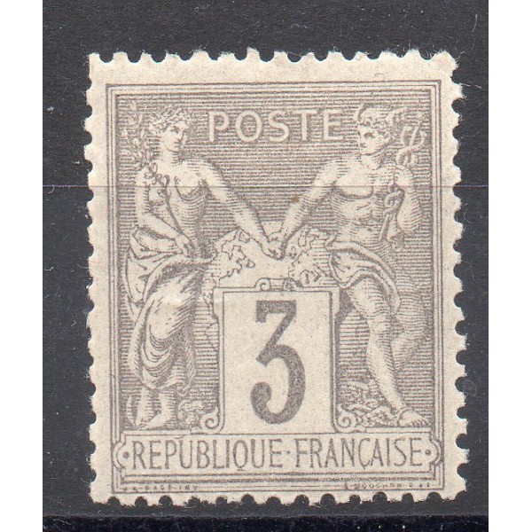 Timbre France Yvert No 87 Type II Sage 3c gris Neuf ** bord de feuille
