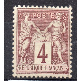 Timbre France Yvert No 88b Type II Sage 4c lilas foncé s. azuré Neuf * sur charnière