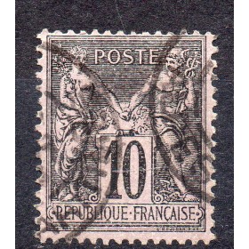 Timbre France Yvert No 89a Type II Sage 10c noir s. violet Oblitéré