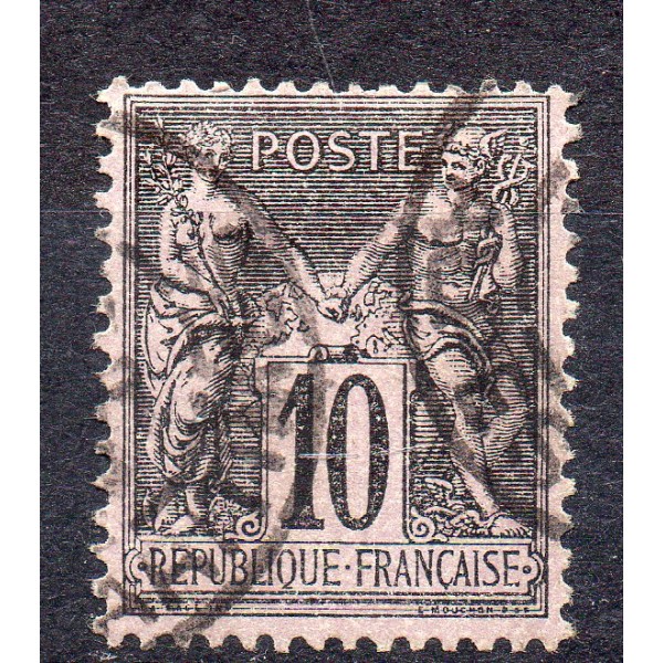 Timbre France Yvert No 89a Type II Sage 10c noir s. violet Oblitéré