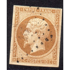 Timbre France Yvert No 13B Type II Empire 10c Brun clair Oblitéré