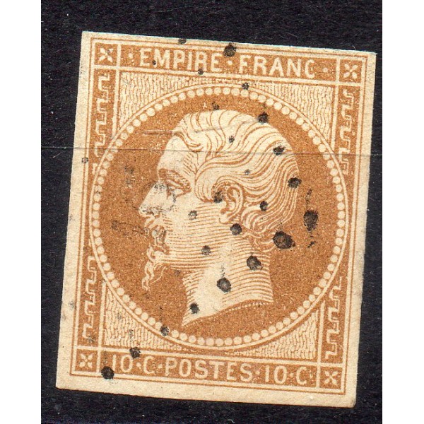 Timbre France Yvert No 13B Type II Empire 10c Brun clair Oblitéré
