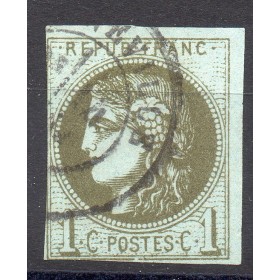 Timbre France Yvert No 39C Émission de Bordeaux 1c olive Oblitéré CaD type 17