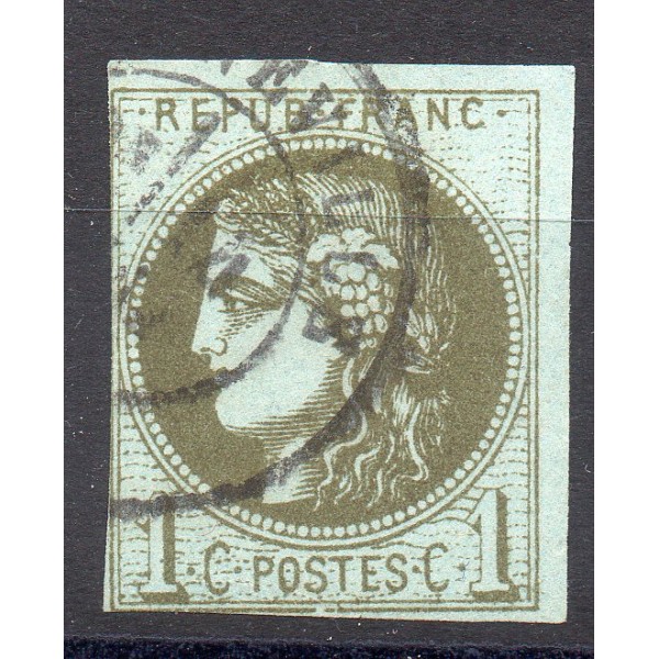Timbre France Yvert No 39C Émission de Bordeaux 1c olive Oblitéré CaD type 17