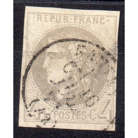 Timbre France Yvert No 41B Émission de Bordeaux 4c gris Oblitéré cachet à date