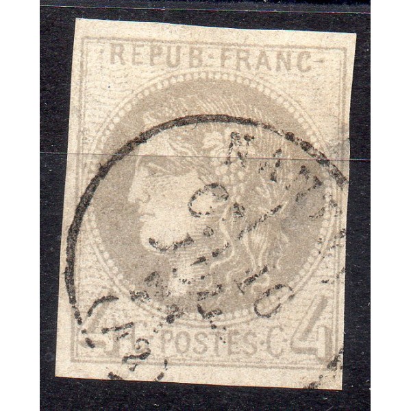 Timbre France Yvert No 41B Émission de Bordeaux 4c gris Oblitéré cachet à date