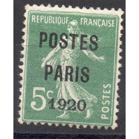 Timbre France Préoblitérés Yvert 24 semeuse poste Paris 1920 5c vert neuf sans gomme