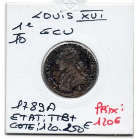 1/10 Ecu 1789 A Paris Louis XVI TTB+