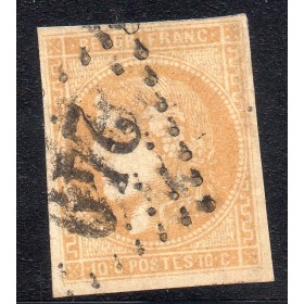 Timbre France Yvert No 43A Émission de Bordeaux 10c bistre Oblitéré gros chiffres