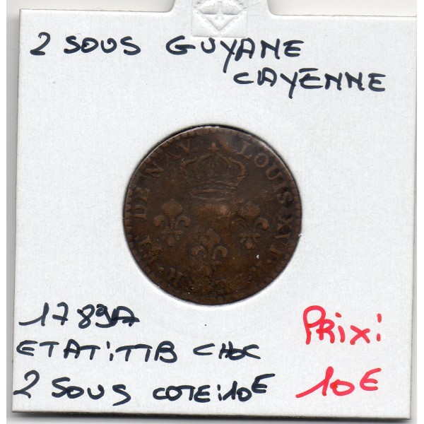Guyane, Cayenne 2 sous 1789 A TTB, Lec.20