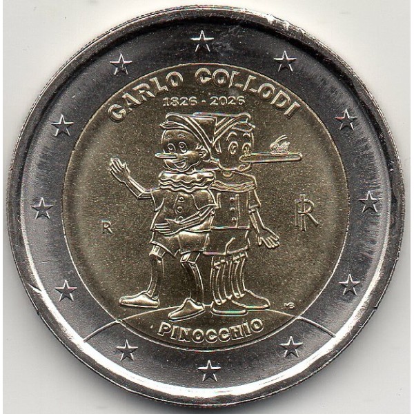 2 euro commémorative Italie 2026 Carlo Collodi - Pinocchio pièce de monnaie €
