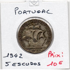 Portugal 5 escudos 1942 TB, KM.581Caravelle