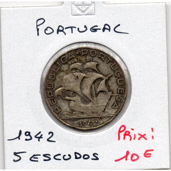 Portugal 5 escudos 1942 TB, KM.581Caravelle