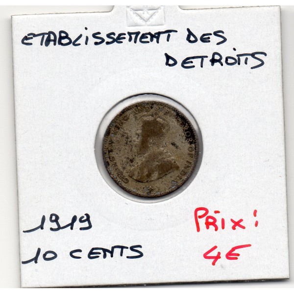 Etablissement des Détroits 10 cents 1919 TB, KM.29a Georges V