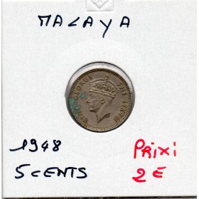 Malaya 5 cents 1948 TTB, KM.7 Georges Vi