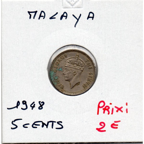 Malaya 5 cents 1948 TTB, KM.7 Georges Vi
