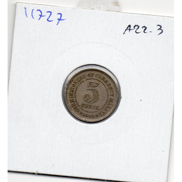 Malaya 5 cents 1948 TTB, KM.7 Georges Vi