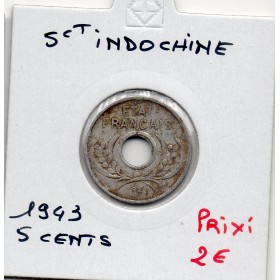 Indochine 5 cents 1943 rainurée TB, Lec.124 cassures de coin