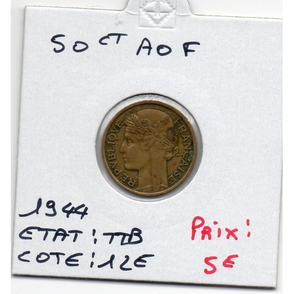 AOF Afrique Occidentale Française 50 centimes 1944 TTB, Lec.1 Morlon