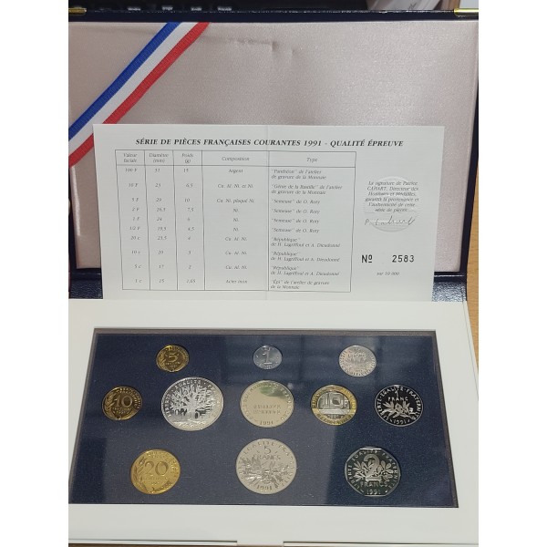 Coffret BE France 1991 pièces de monnaies en Franc