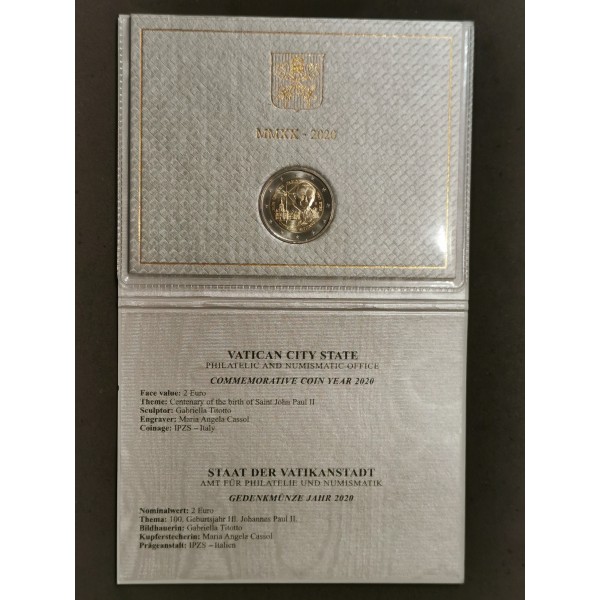 2 euros commémoratives Vatican 2020 pape Jean Paul II pieces de monnaie €