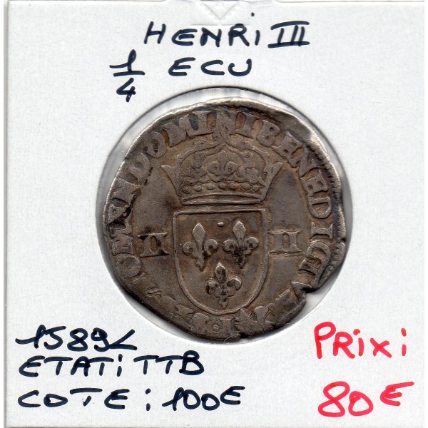 1/4 ou quart d'Ecu Croix de Face 1589 L Bayonne Henri III TTB