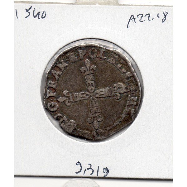 1/4 ou quart d'Ecu Croix de Face 1589 L Bayonne Henri III TTB