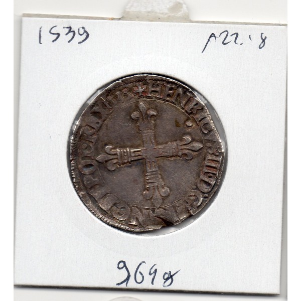 1/4 ou quart d'Ecu Croix de Face 1589 T Nantes Henri III TTB+