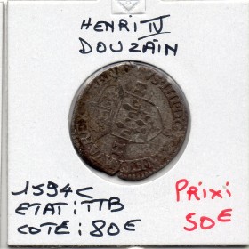 Douzain au 2 H 2eme type 1594 C Saint lo Henri IV TTB