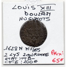 Douzain Huguenot 1628 N Nimes Louis XIII TTB-
