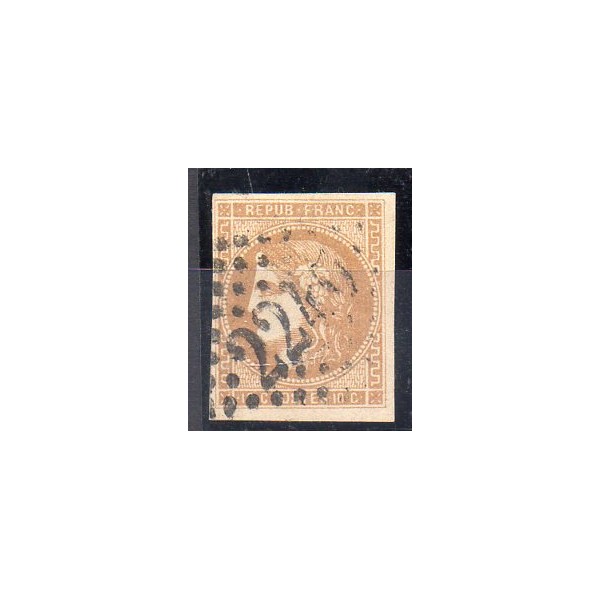 Timbre France Yvert No 43A Émission de Bordeaux 10c bistre Oblitéré gros chiffres 1070
