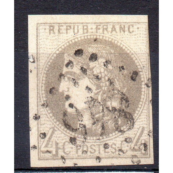 Timbre France Yvert No 41B Émission de Bordeaux 4c gris Oblitéré gros chiffres
