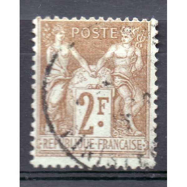 Timbre France Yvert No 105 Type I Sage 2fr bistre s. azuré Oblitéré