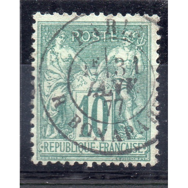 Timbre France Yvert No 76 Type II Sage 10c vert Oblitéré