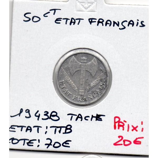 50 centimes Francisque Bazor 1943 B Beaumont TTB tache